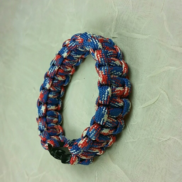 Patriotic Red White Blue Paracord Survival Bracelet 8.5" Outdoor Camping Gear - Picture 6 of 7